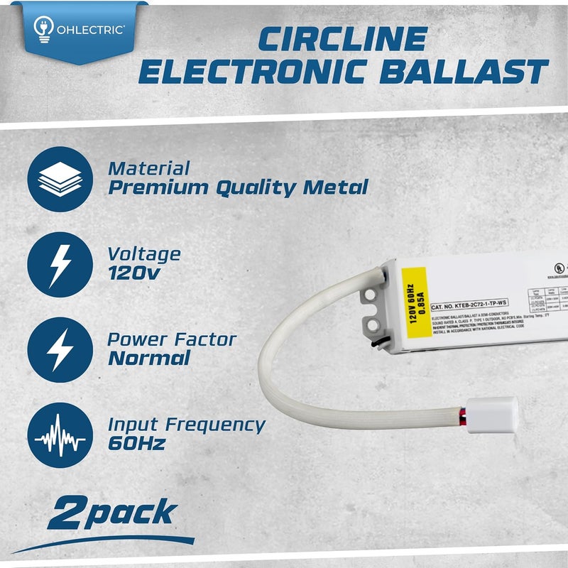 OHLECTRIC Replacement for Keystone KTEB-2C72-1-TP-WS 2 Lamp Circline Electronic Fluorescent Ballast with Normal Light Output | 120V Input with Rapid Start Operation | 0.80 Ballast Factor, UL-Approved |Pack of 2 - Image 2
